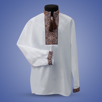 Embroidered shirt for boy "Strict Ornament" brown